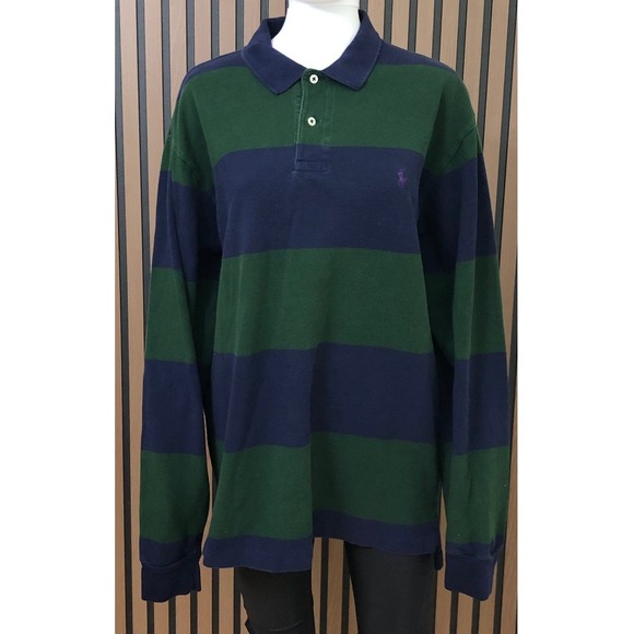 Polo Ralph Lauren Other - Polo Ralph Lauren Rugby Men's Shirt Long Sleeve Striped Logo XL Green Navy‎